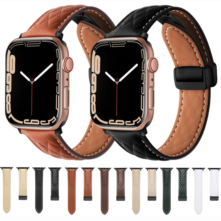 For Apple Watch SE 2022 40mm Folding Buckle Rhombus Leather Watch Band(Black) - Watch Bands by PMC Jewellery | Online Shopping South Africa | PMC Jewellery