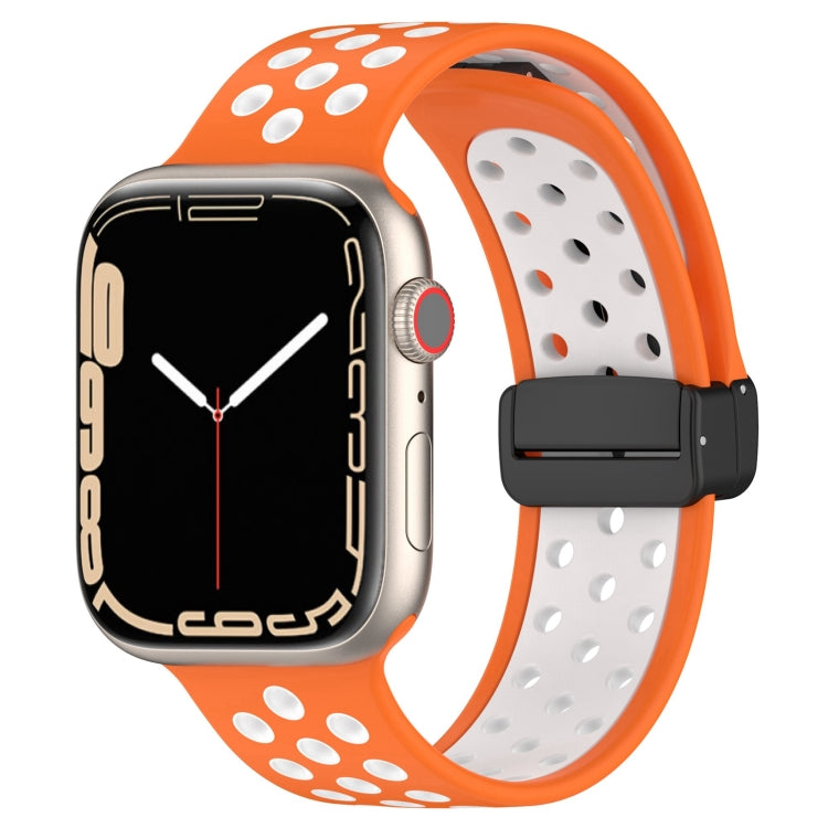 For Apple Watch 8 41mm Magnetic Buckle Silicone Watch Band(Orange White) - Watch Bands by PMC Jewellery | Online Shopping South Africa | PMC Jewellery