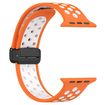 For Apple Watch 8 41mm Magnetic Buckle Silicone Watch Band(Orange White) - Watch Bands by PMC Jewellery | Online Shopping South Africa | PMC Jewellery