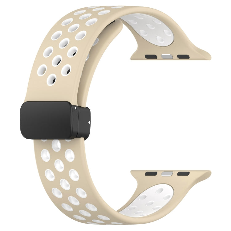 For Apple Watch 8 45mm  Magnetic Buckle Silicone Watch Band(Khaki White) - Watch Bands by PMC Jewellery | Online Shopping South Africa | PMC Jewellery