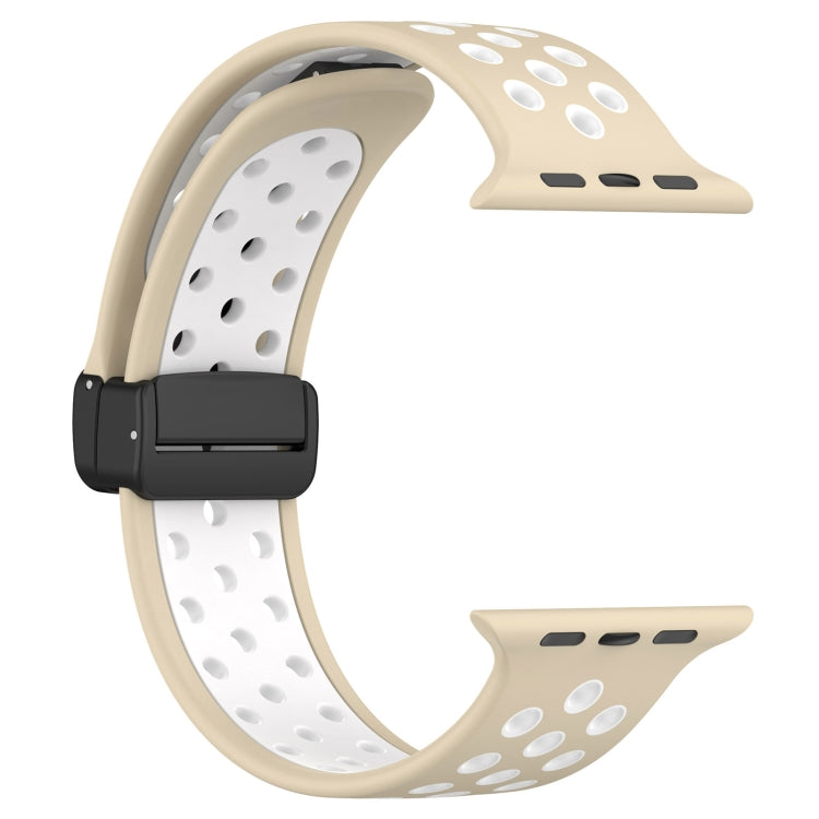 For Apple Watch SE 2022 40mm Magnetic Buckle Silicone Watch Band(Khaki White) - Watch Bands by PMC Jewellery | Online Shopping South Africa | PMC Jewellery