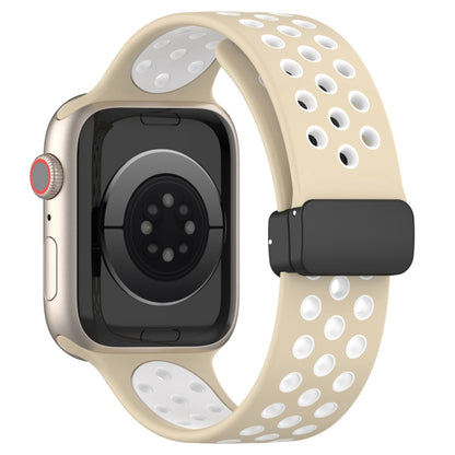 For Apple Watch SE 2022 40mm Magnetic Buckle Silicone Watch Band(Khaki White) - Watch Bands by PMC Jewellery | Online Shopping South Africa | PMC Jewellery