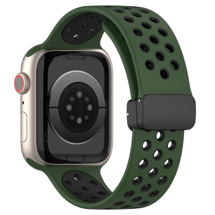 For Apple Watch 7 41mm Magnetic Buckle Silicone Watch Band(Army Green Black) - Watch Bands by PMC Jewellery | Online Shopping South Africa | PMC Jewellery