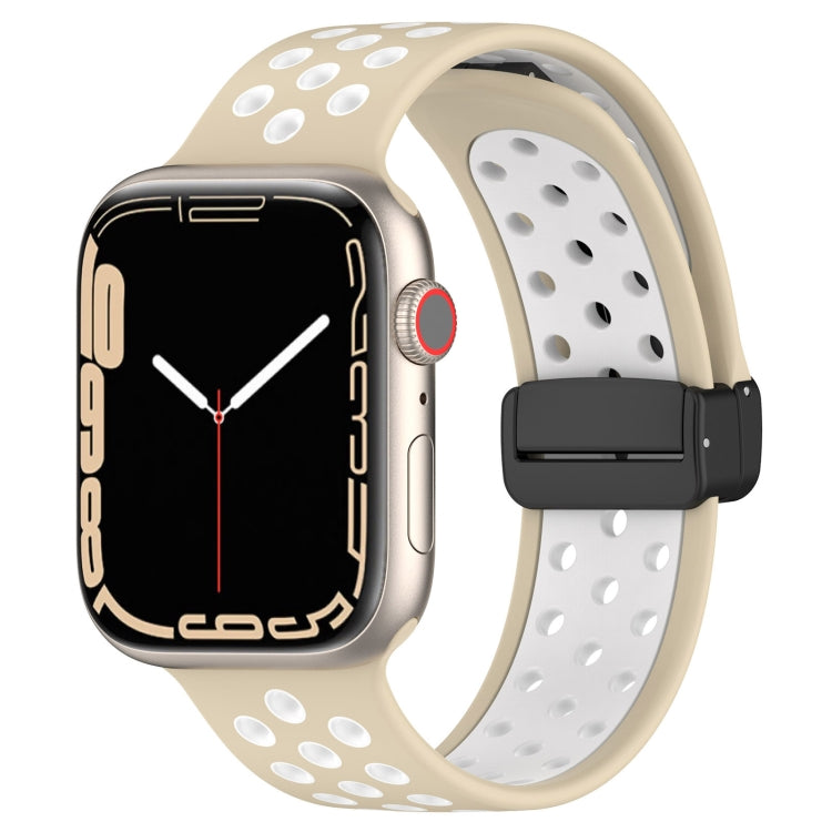 For Apple Watch 7 41mm Magnetic Buckle Silicone Watch Band(Khaki White) - Watch Bands by PMC Jewellery | Online Shopping South Africa | PMC Jewellery