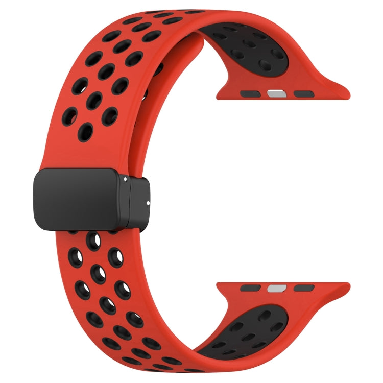 For Apple Watch 7 45mm Magnetic Buckle Silicone Watch Band(Red Black) - Watch Bands by PMC Jewellery | Online Shopping South Africa | PMC Jewellery