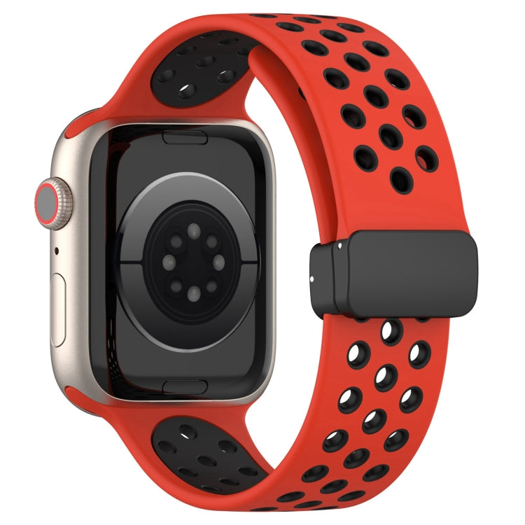 For Apple Watch 7 45mm Magnetic Buckle Silicone Watch Band(Red Black) - Watch Bands by PMC Jewellery | Online Shopping South Africa | PMC Jewellery