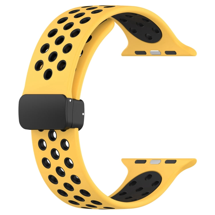 For Apple Watch 7 45mm Magnetic Buckle Silicone Watch Band(Yellow Black) - Watch Bands by PMC Jewellery | Online Shopping South Africa | PMC Jewellery