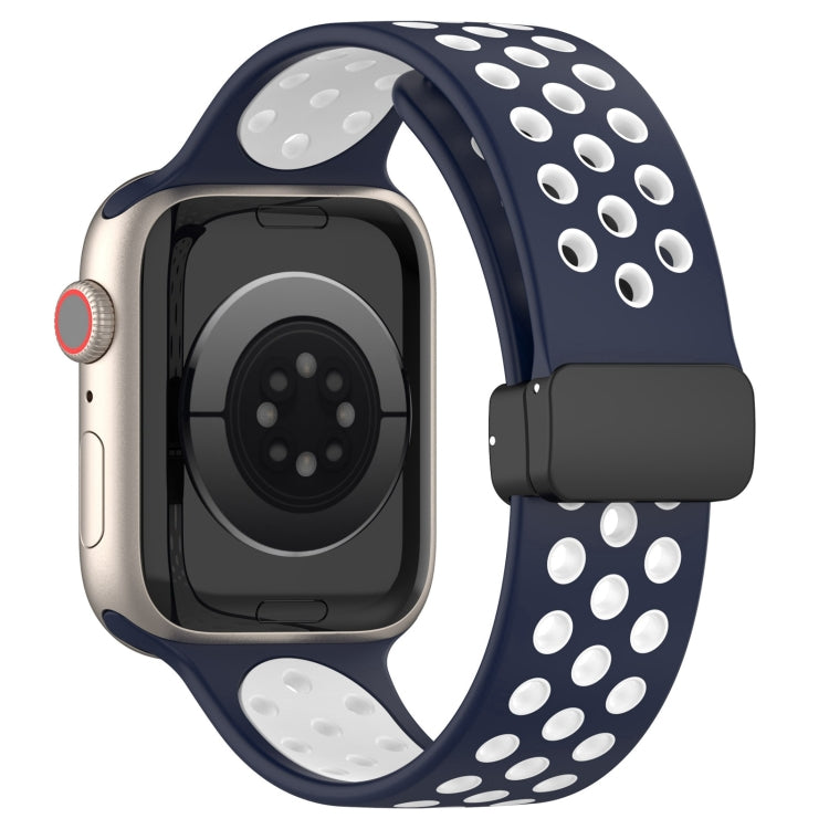 For Apple Watch SE 44mm Magnetic Buckle Silicone Watch Band(Navy White) - Watch Bands by PMC Jewellery | Online Shopping South Africa | PMC Jewellery