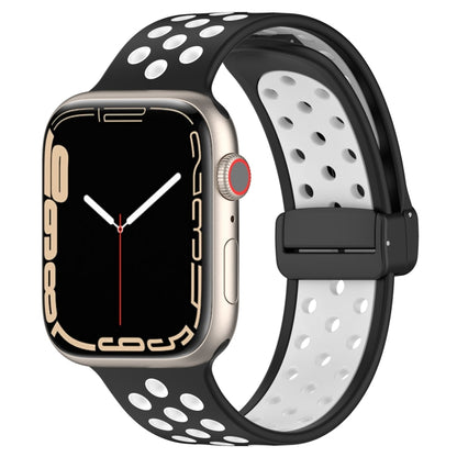 For Apple Watch SE 44mm Magnetic Buckle Silicone Watch Band(Black White) - Watch Bands by PMC Jewellery | Online Shopping South Africa | PMC Jewellery