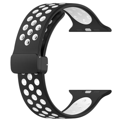 For Apple Watch SE 44mm Magnetic Buckle Silicone Watch Band(Black White) - Watch Bands by PMC Jewellery | Online Shopping South Africa | PMC Jewellery