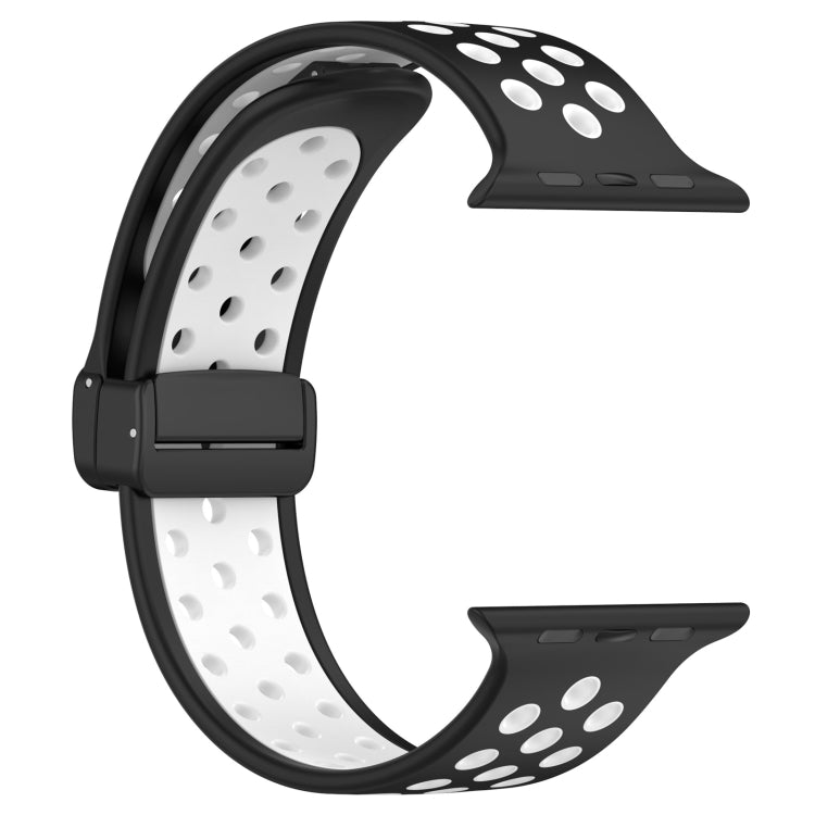 For Apple Watch SE 44mm Magnetic Buckle Silicone Watch Band(Black White) - Watch Bands by PMC Jewellery | Online Shopping South Africa | PMC Jewellery