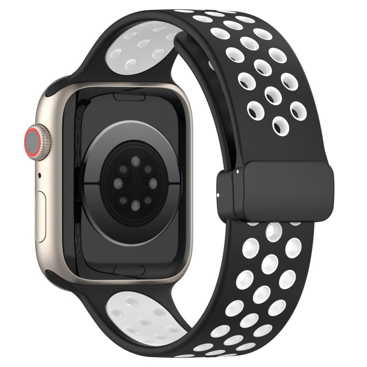 For Apple Watch SE 44mm Magnetic Buckle Silicone Watch Band(Black White) - Watch Bands by PMC Jewellery | Online Shopping South Africa | PMC Jewellery