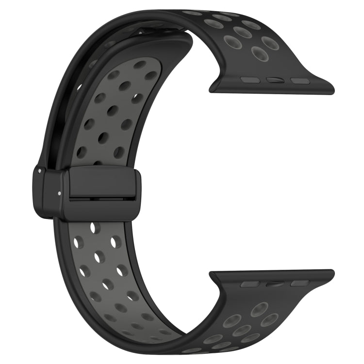 For Apple Watch SE 44mm Magnetic Buckle Silicone Watch Band(Black Grey) - Watch Bands by PMC Jewellery | Online Shopping South Africa | PMC Jewellery