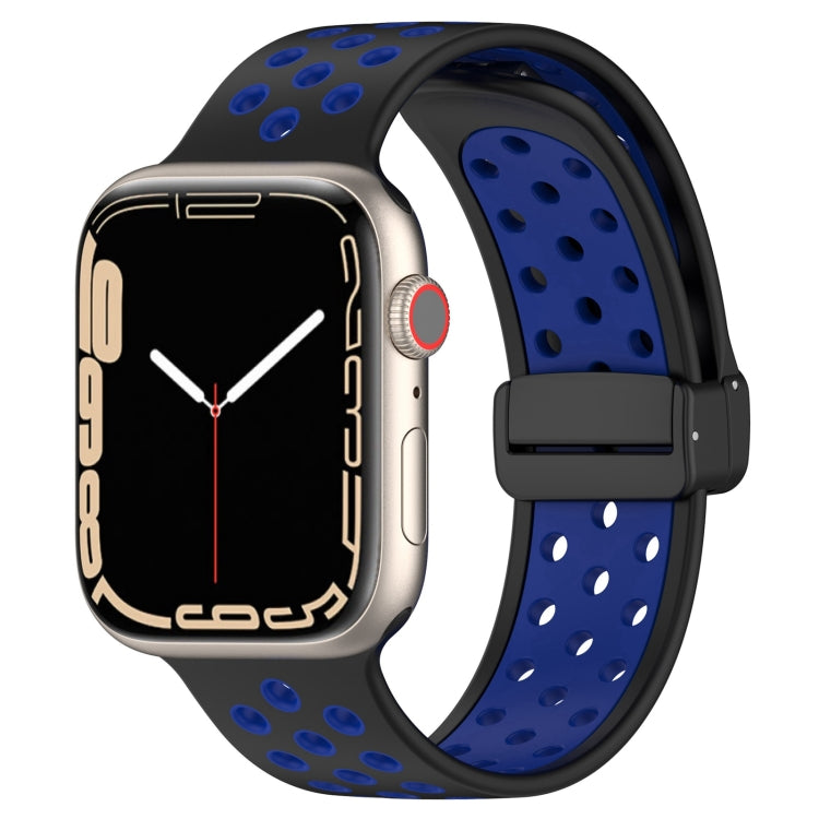 For Apple Watch 6 40mm Magnetic Buckle Silicone Watch Band(Black Blue) - Watch Bands by PMC Jewellery | Online Shopping South Africa | PMC Jewellery