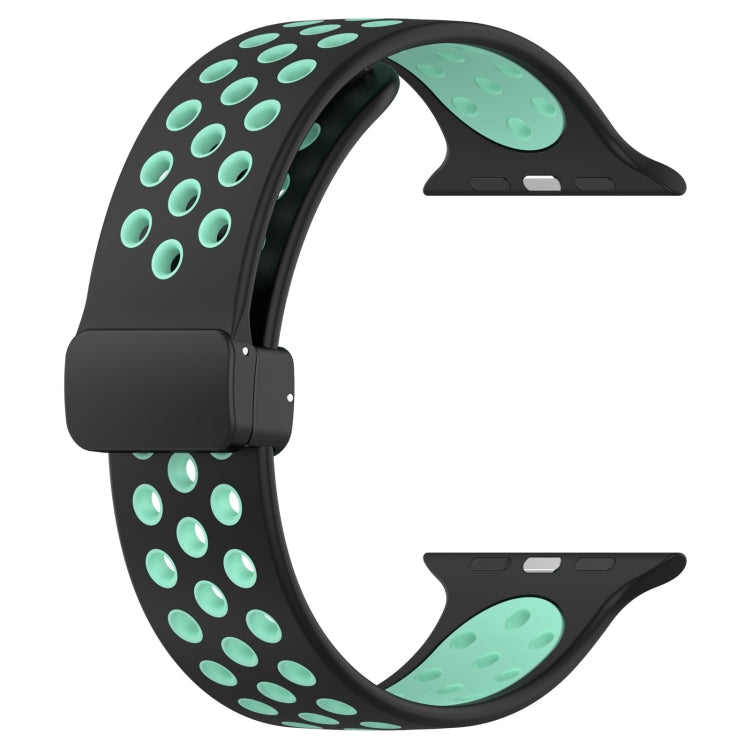 For Apple Watch 5 44mm Magnetic Buckle Silicone Watch Band(Black Cyan) - Watch Bands by PMC Jewellery | Online Shopping South Africa | PMC Jewellery