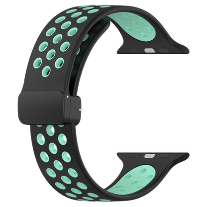 For Apple Watch 5 44mm Magnetic Buckle Silicone Watch Band(Black Cyan) - Watch Bands by PMC Jewellery | Online Shopping South Africa | PMC Jewellery