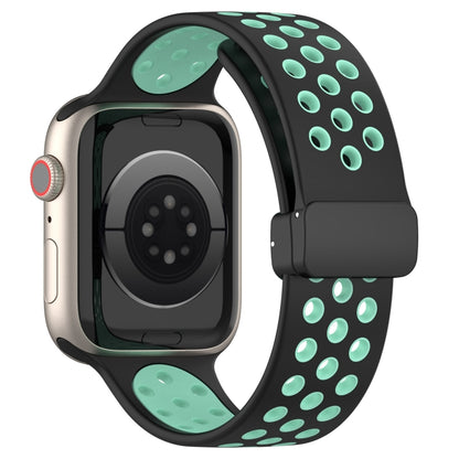 For Apple Watch 5 44mm Magnetic Buckle Silicone Watch Band(Black Cyan) - Watch Bands by PMC Jewellery | Online Shopping South Africa | PMC Jewellery