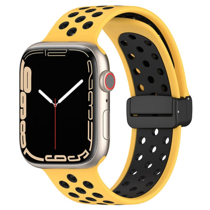 For Apple Watch 5 40mm Magnetic Buckle Silicone Watch Band(Yellow Black) - Watch Bands by PMC Jewellery | Online Shopping South Africa | PMC Jewellery