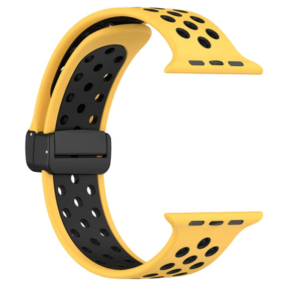 For Apple Watch 5 40mm Magnetic Buckle Silicone Watch Band(Yellow Black) - Watch Bands by PMC Jewellery | Online Shopping South Africa | PMC Jewellery