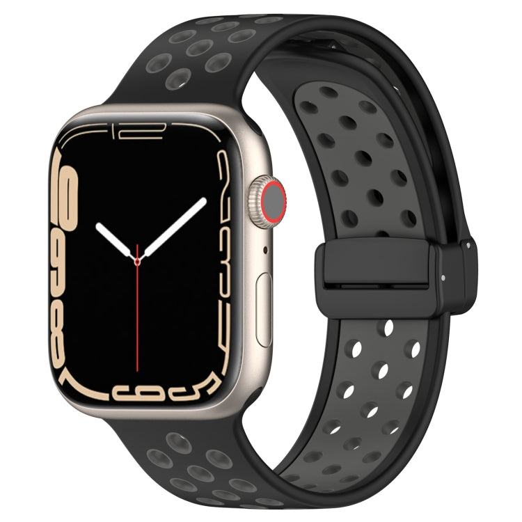 For Apple Watch 4 44mm Magnetic Buckle Silicone Watch Band(Black Grey) - Watch Bands by PMC Jewellery | Online Shopping South Africa | PMC Jewellery