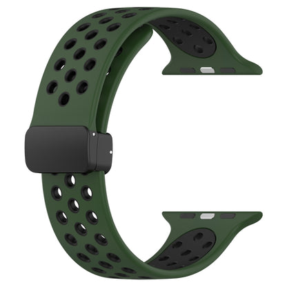 For Apple Watch 4 40mm Magnetic Buckle Silicone Watch Band(Army Green Black) - Watch Bands by PMC Jewellery | Online Shopping South Africa | PMC Jewellery