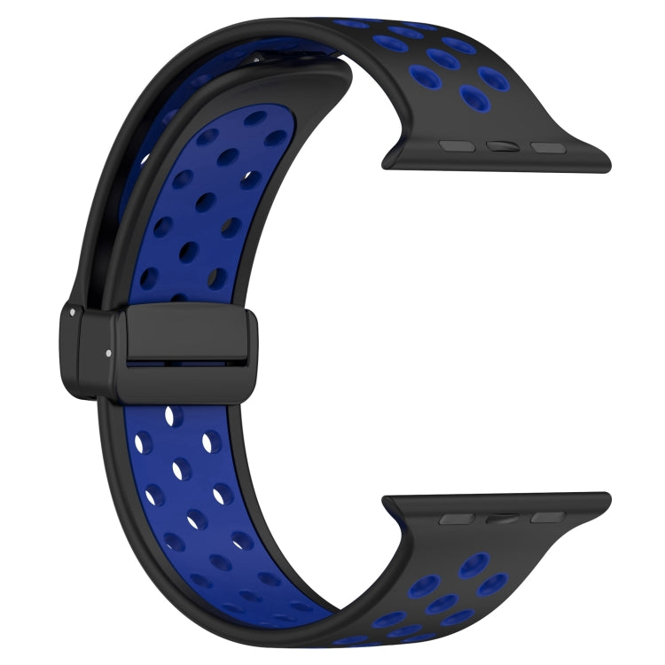 For Apple Watch 3 42mm Magnetic Buckle Silicone Watch Band(Black Blue) - Watch Bands by PMC Jewellery | Online Shopping South Africa | PMC Jewellery