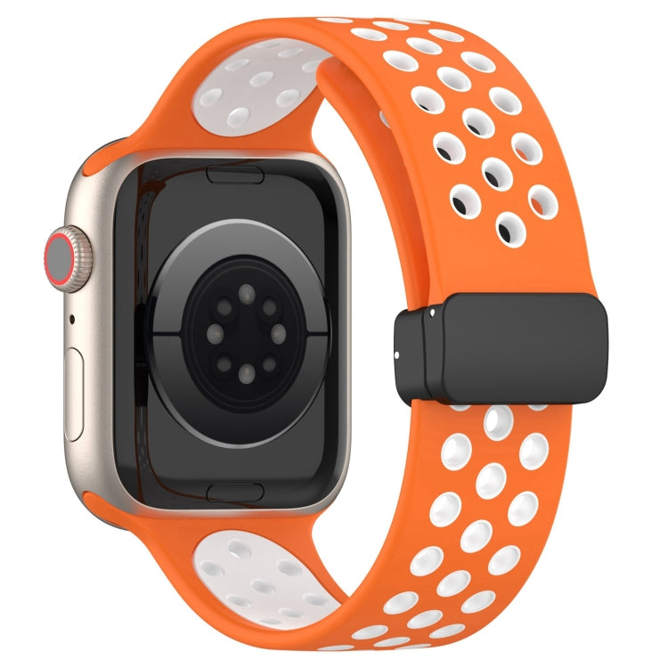 For Apple Watch 2 38mm Magnetic Buckle Silicone Watch Band(Orange White) - Watch Bands by PMC Jewellery | Online Shopping South Africa | PMC Jewellery