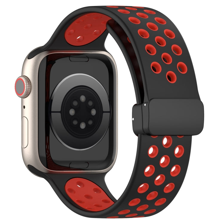 For Apple Watch 2 38mm Magnetic Buckle Silicone Watch Band(Black Red) - Watch Bands by PMC Jewellery | Online Shopping South Africa | PMC Jewellery