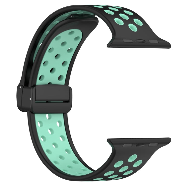 For Apple Watch 42mm Magnetic Buckle Silicone Watch Band(Black Cyan) - Watch Bands by PMC Jewellery | Online Shopping South Africa | PMC Jewellery