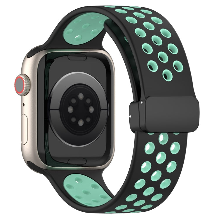 For Apple Watch 42mm Magnetic Buckle Silicone Watch Band(Black Cyan) - Watch Bands by PMC Jewellery | Online Shopping South Africa | PMC Jewellery