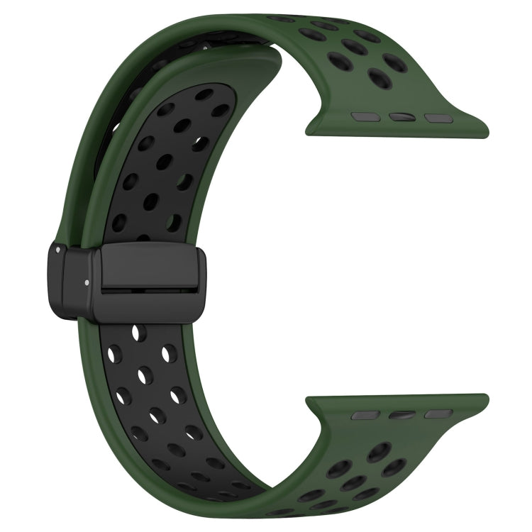 For Apple Watch 38mm Magnetic Buckle Silicone Watch Band(Army Green Black) - Watch Bands by PMC Jewellery | Online Shopping South Africa | PMC Jewellery