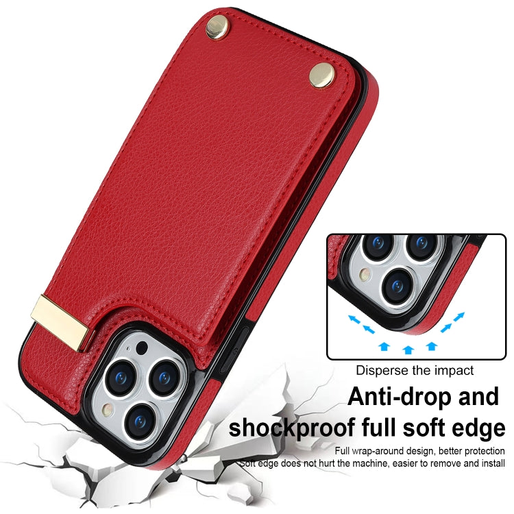 For iPhone 14 Pro Metal Buckle Card Slots Phone Case(Red) - iPhone 14 Pro Cases by PMC Jewellery | Online Shopping South Africa | PMC Jewellery