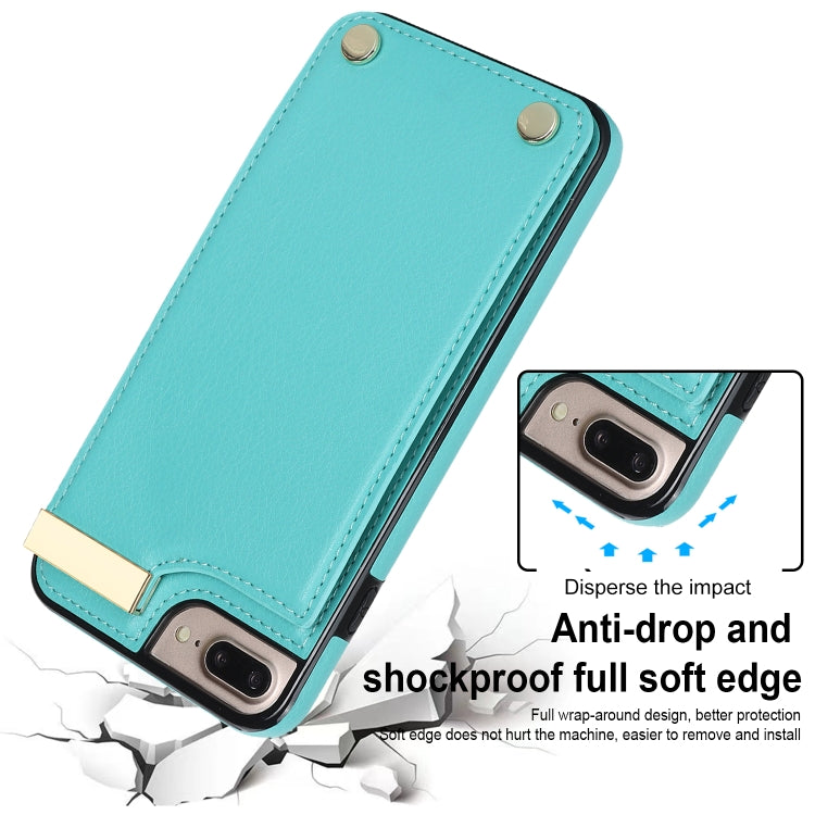 For iPhone 8 Plus / 7 Plus Metal Buckle Card Slots Phone Case(Green) - More iPhone Cases by PMC Jewellery | Online Shopping South Africa | PMC Jewellery