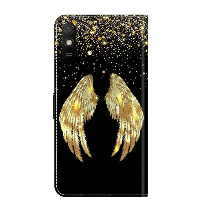 For Xiaomi Redmi 9A Crystal 3D Shockproof Protective Leather Phone Case(Golden Wings) - Xiaomi Cases by PMC Jewellery | Online Shopping South Africa | PMC Jewellery