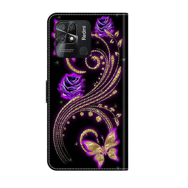 For Xiaomi Redmi 10C Crystal 3D Shockproof Protective Leather Phone Case(Purple Flower Butterfly) - Xiaomi Cases by PMC Jewellery | Online Shopping South Africa | PMC Jewellery