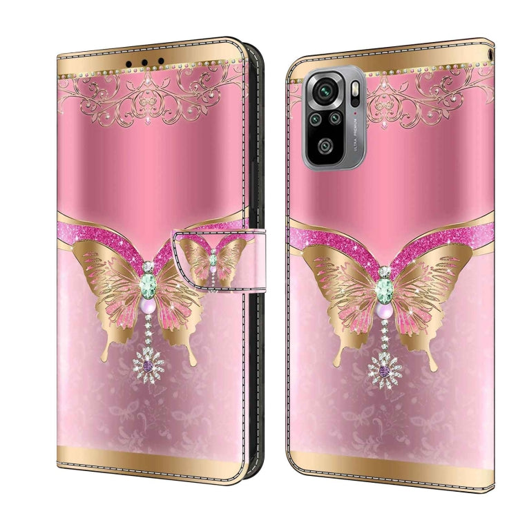 For Xiaomi Redmi Note 10 4G Crystal 3D Shockproof Protective Leather Phone Case(Pink Bottom Butterfly) - Xiaomi Cases by PMC Jewellery | Online Shopping South Africa | PMC Jewellery