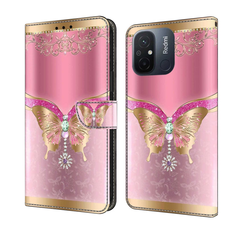 For Xiaomi Redmi 11A 4G / Redmi 12C Global Crystal 3D Shockproof Protective Leather Phone Case(Pink Bottom Butterfly) - Xiaomi Cases by PMC Jewellery | Online Shopping South Africa | PMC Jewellery