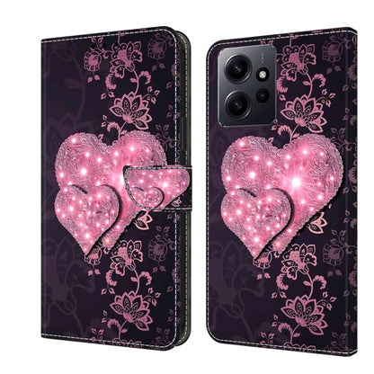 For Xiaomi Redmi Note 12 4G Crystal 3D Shockproof Protective Leather Phone Case(Lace Love) - Xiaomi Cases by PMC Jewellery | Online Shopping South Africa | PMC Jewellery