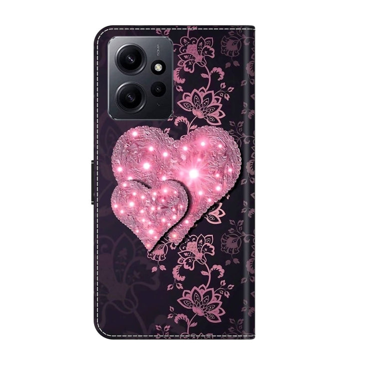 For Xiaomi Redmi Note 12 4G Crystal 3D Shockproof Protective Leather Phone Case(Lace Love) - Xiaomi Cases by PMC Jewellery | Online Shopping South Africa | PMC Jewellery