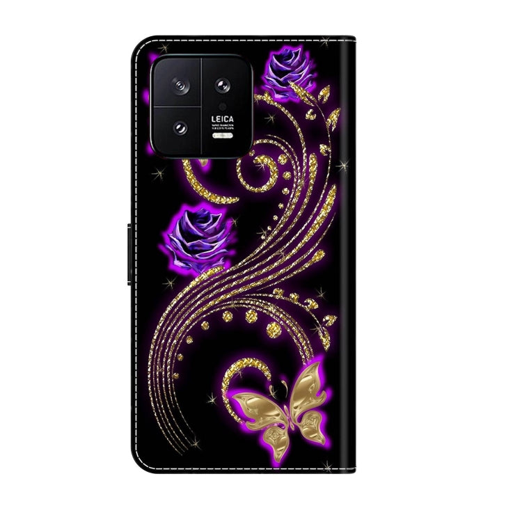 For Xiaomi 13 Crystal 3D Shockproof Protective Leather Phone Case(Purple Flower Butterfly) - 13 Cases by PMC Jewellery | Online Shopping South Africa | PMC Jewellery