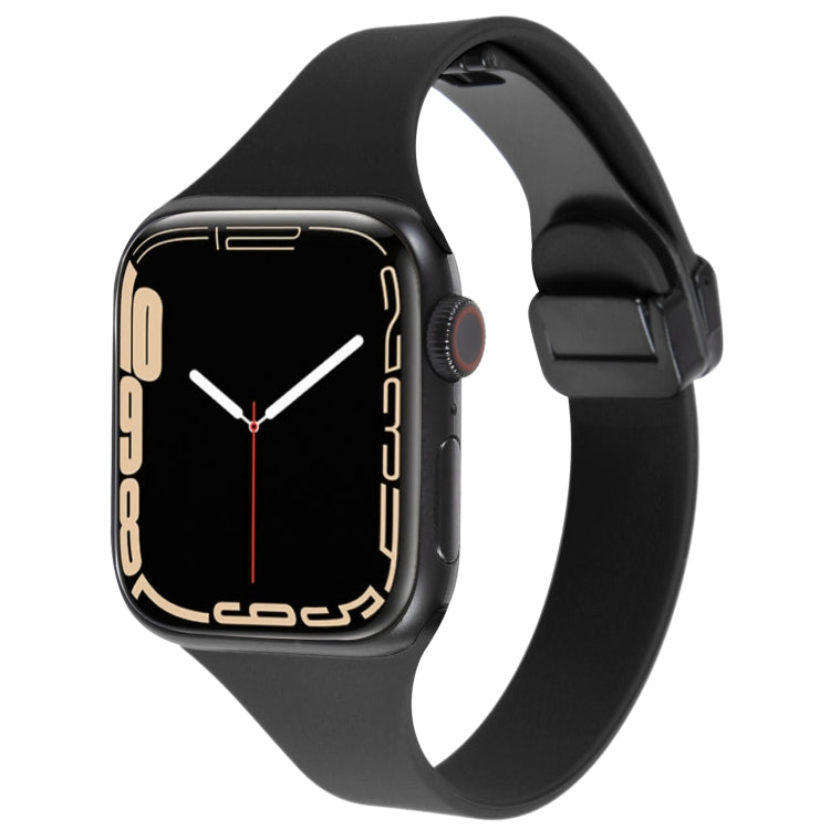 For Apple Watch 8 45mm  Magnetic Buckle Slim Silicone Watch Band(Black) - Watch Bands by PMC Jewellery | Online Shopping South Africa | PMC Jewellery