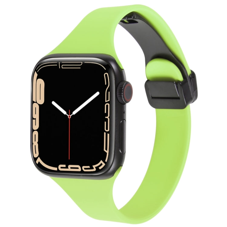 For Apple Watch 8 45mm  Magnetic Buckle Slim Silicone Watch Band(Green) - Watch Bands by PMC Jewellery | Online Shopping South Africa | PMC Jewellery