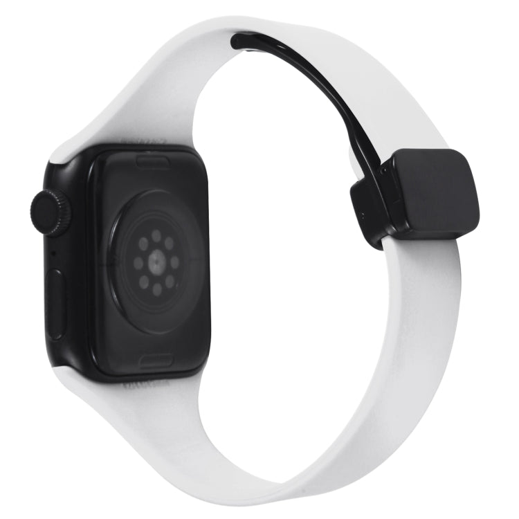 For Apple Watch 8 45mm  Magnetic Buckle Slim Silicone Watch Band(White) - Watch Bands by PMC Jewellery | Online Shopping South Africa | PMC Jewellery