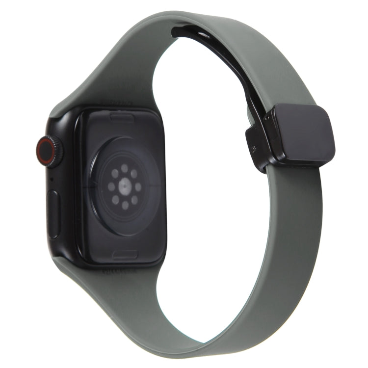 For Apple Watch 8 45mm  Magnetic Buckle Slim Silicone Watch Band(Army Green) - Watch Bands by PMC Jewellery | Online Shopping South Africa | PMC Jewellery