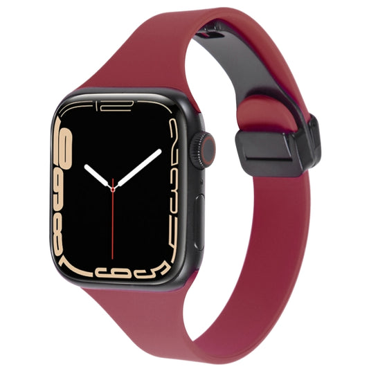 For Apple Watch SE 2022 44mm Magnetic Buckle Slim Silicone Watch Band(Wine Red) - Watch Bands by PMC Jewellery | Online Shopping South Africa | PMC Jewellery