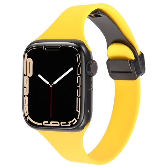 For Apple Watch 7 45mm Magnetic Buckle Slim Silicone Watch Band(Yellow) - Watch Bands by PMC Jewellery | Online Shopping South Africa | PMC Jewellery