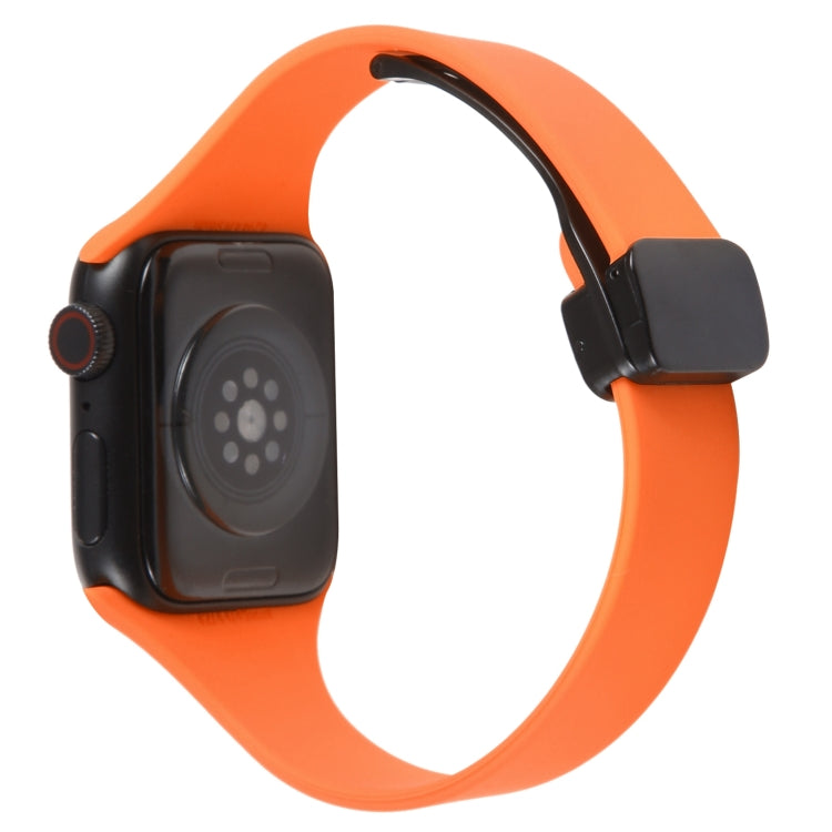 For Apple Watch SE 44mm Magnetic Buckle Slim Silicone Watch Band(Orange) - Watch Bands by PMC Jewellery | Online Shopping South Africa | PMC Jewellery