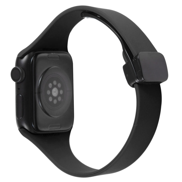 For Apple Watch SE 44mm Magnetic Buckle Slim Silicone Watch Band(Black) - Watch Bands by PMC Jewellery | Online Shopping South Africa | PMC Jewellery