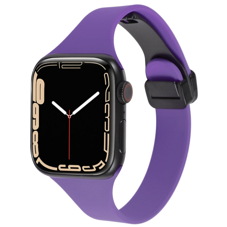 For Apple Watch SE 44mm Magnetic Buckle Slim Silicone Watch Band(Dark Purple) - Watch Bands by PMC Jewellery | Online Shopping South Africa | PMC Jewellery