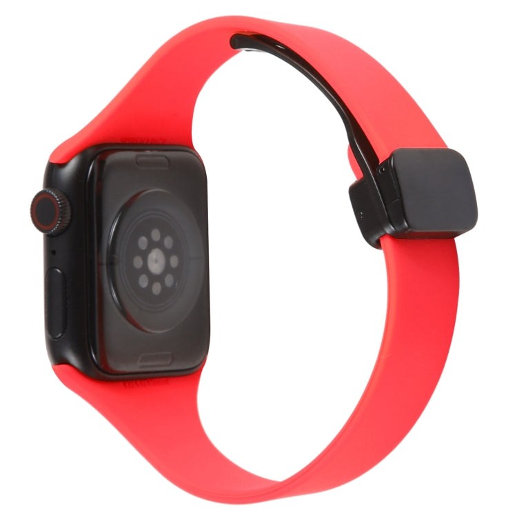 For Apple Watch 5 44mm Magnetic Buckle Slim Silicone Watch Band(Red) - Watch Bands by PMC Jewellery | Online Shopping South Africa | PMC Jewellery